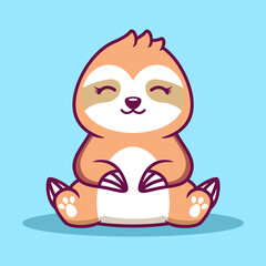 Cute Sloth Cartoon Icon Illustration. Animal Flat Cartoon Style