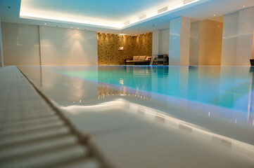 Close-up. Photography of a luxurious interior of a wellness spa resort with a thermal swimming pool...