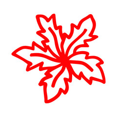 Hand drawn red outline of christmas flower, flat vector, single element, isolate on white background