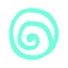 Hand-drawn blue round spiral contour, flat vector, single element, isolate on white background