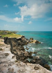 Fototapeta View of rocky coast and cliffs at Punta Sur, in Isla Mujeres, Mexico obraz