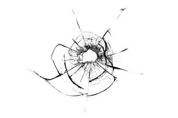 Black cracks from kulsi in glass on a white background. Macro.