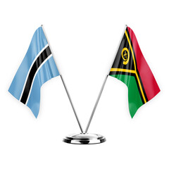 Two table flags isolated on white background 3d illustration, botswana and vanuatu