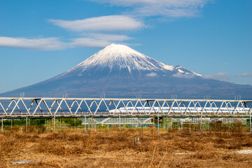 富士山と富士橋梁と新幹線