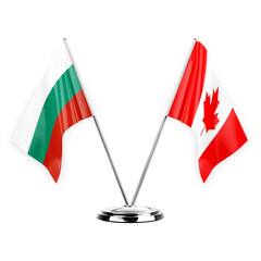 Two table flags isolated on white background 3d illustration, bulgaria and canada