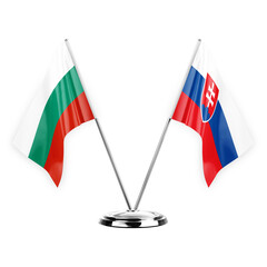 Two table flags isolated on white background 3d illustration, bulgaria and slovakia