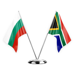 Two table flags isolated on white background 3d illustration, bulgaria and south africa