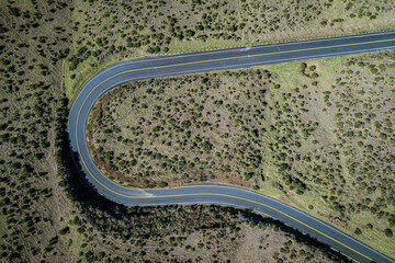 Drone view of a windy road in Honolulu, Hawaii