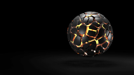 Broken Concrete Sphere with Hot Lava on dark background