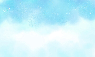 【背景素材】星降る夜空と雲05（水彩風・青と水色）