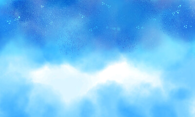 【背景素材】星降る夜空と雲02（水彩風・青と水色）