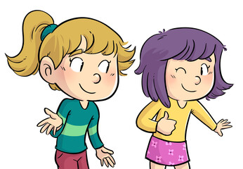 Illustration of little girls with positive expression
