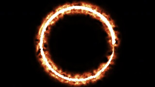 Flame circle with 3d render hot glow around perimeter. Symbol of dangerous decision and difficult trials. Bright frame for digital interior web presentation. Futuristic decor of nascent star.
