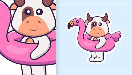 Cute cow mascot character. Can be used for stickers, patches, textiles, paper. Vector illustration