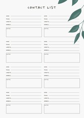 contact list planner templates
modern design with green plants A4