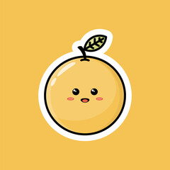 Cute fruit cartoon character with happy smiling expression. Flat vector design, citrus clip art with cheerful face. Good for business promotion icons, mascots or stickers. Fresh orange illustration.