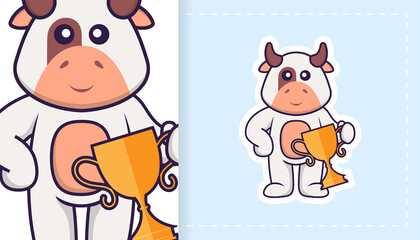 Cute cow mascot character. Can be used for stickers, patches, textiles, paper. Vector illustration