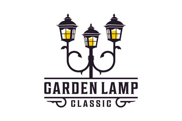 Lantern Post, Classic Street Lamp Restaurant Vintage Logo design vector