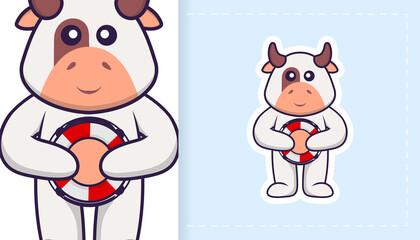 Cute cow mascot character. Can be used for stickers, patches, textiles, paper. Vector illustration