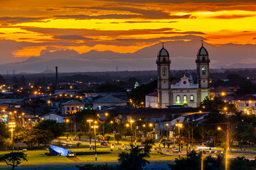 Fototapeta na wymiar Panoramic view of the city of Iguape, in the state of Sao Paulo, one of the oldest in Brazil, highlighting the Lord Bom Jesus Sanctuary at afternoon