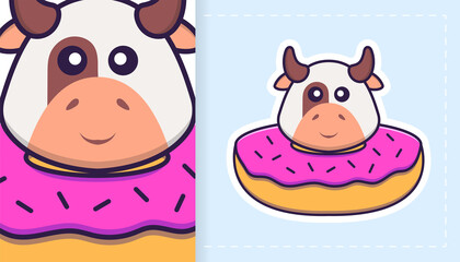 Cute cow mascot character. Can be used for stickers, patches, textiles, paper. Vector illustration