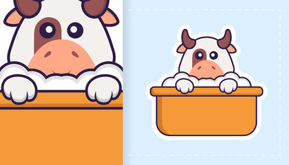 Cute cow mascot character. Can be used for stickers, patches, textiles, paper. Vector illustration