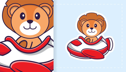 Cute lion mascot character. Can be used for stickers, patches, textiles, paper. Vector illustration