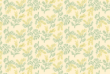 ミモザの花柄の黄背景の壁紙
