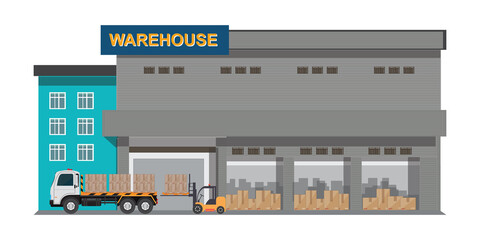 Warehouse storage with boxes and forklift.Industrial factory commercial storage.