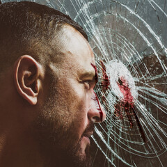 Portrait of brutal man with serious face. Ready to fight. Man boxing, strength and power. Hispanic...