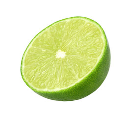 Half of lime citrus fruit. Lime cut isolated on white background..