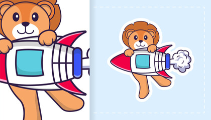 Cute lion mascot character. Can be used for stickers, patches, textiles, paper. Vector illustration