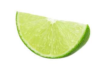 ripe slice of lime citrus fruit isolated on white background.