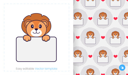 Seamless pattern with cartoon lion on white background. Can be used on packaging paper, cloth and others.