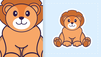 Cute lion mascot character. Can be used for stickers, patches, textiles, paper. Vector illustration