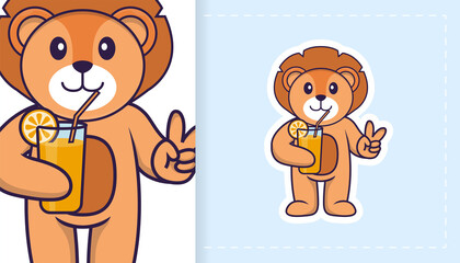 Cute lion mascot character. Can be used for stickers, patches, textiles, paper. Vector illustration