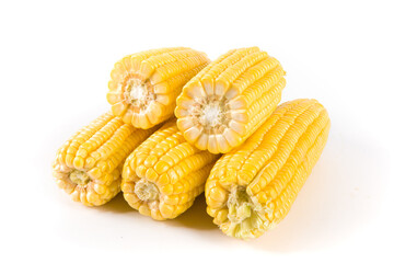 fresh corn cobs isolated on white background