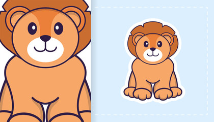 Cute lion mascot character. Can be used for stickers, patches, textiles, paper. Vector illustration