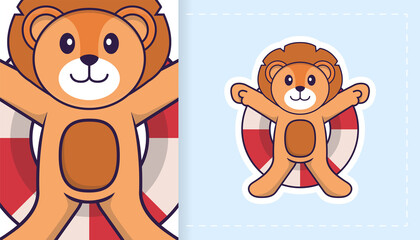 Cute lion mascot character. Can be used for stickers, patches, textiles, paper. Vector illustration