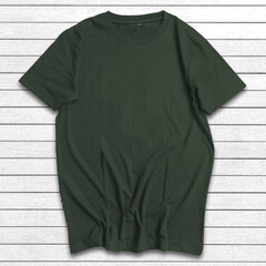 Mockup Of T-shirt Lay Flat On White Wooden Background