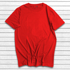 Mockup Of T-shirt Lay Flat On White Wooden Background