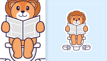 Fototapeta premium Cute lion mascot character. Can be used for stickers, patches, textiles, paper. Vector illustration
