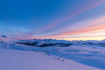 Fototapeta na wymiar Assiniboine Mountain Ski Resort Sunshine Banff, Alberta Canada winter sunset