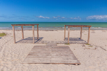 Deserted idyllic beach on the Caribbean Sea near Rio Lagartos, Mexico