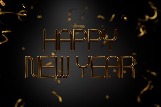 Happy New 2022 Year. Holiday vector illustration of golden metallic numbers 2022 and sparkling glitters pattern. Realistic 3d sign. Festive poster or banner design