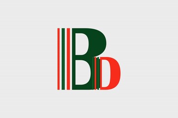 BD typography text logo design.  Green, red concept logo. Bangladesh conceptual vector logo illustration.