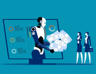 Artificial intelligence and assistive financial work with customers and clients using it algorithms. Robot investing concept