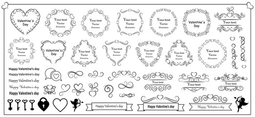 Calligraphic design elements . Decorative swirls and scrolls, vintage frames , flourishes, labels and dividers. Valentine's day special pack design elements. Retro vector illustration