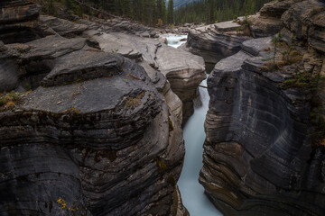 The Mistaya River flows through Mistaya Canyon in Banff National Park, Alberta Canada