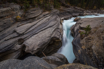The Mistaya River flows through Mistaya Canyon in Banff National Park, Alberta Canada